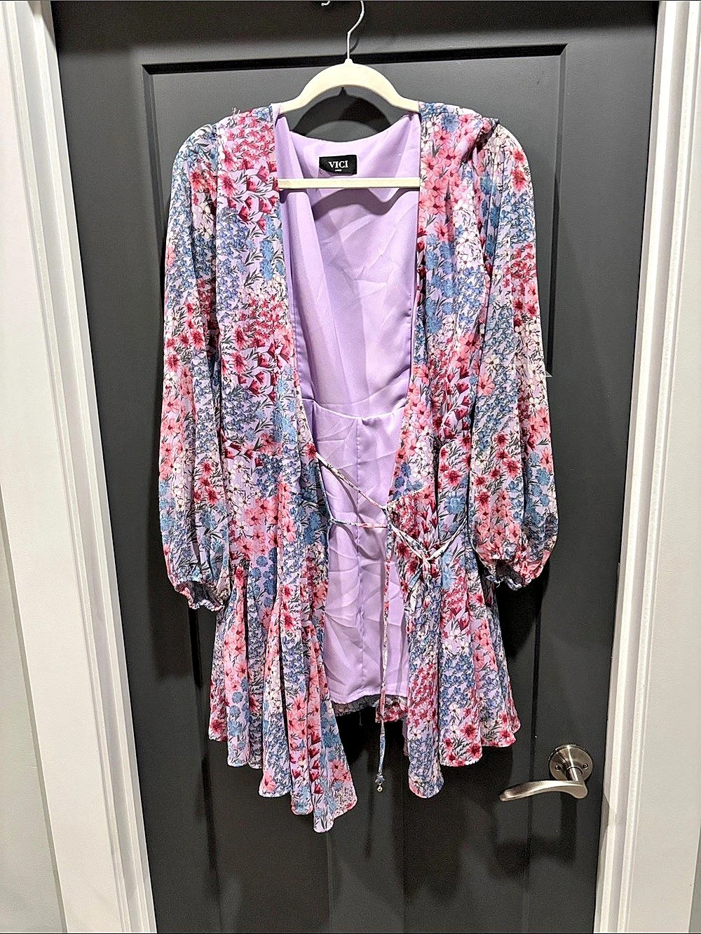 VICI Floral Print Long Sleeve Wrap Dress Mini Dress Large